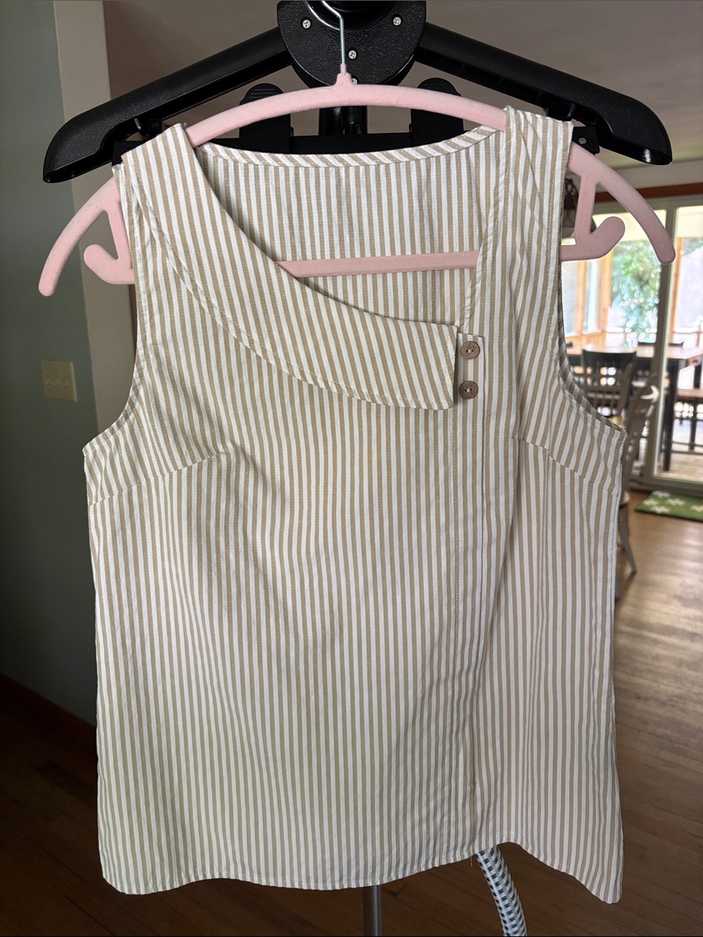 Sleeveless Striped Tank Top in Beige and White